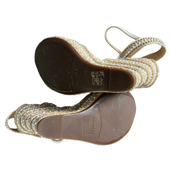 SCHUTZ Carminda Beige Espadrille Embellished Wedge Sandals Shoes Womens Size 10B - Picture 13 of 14
